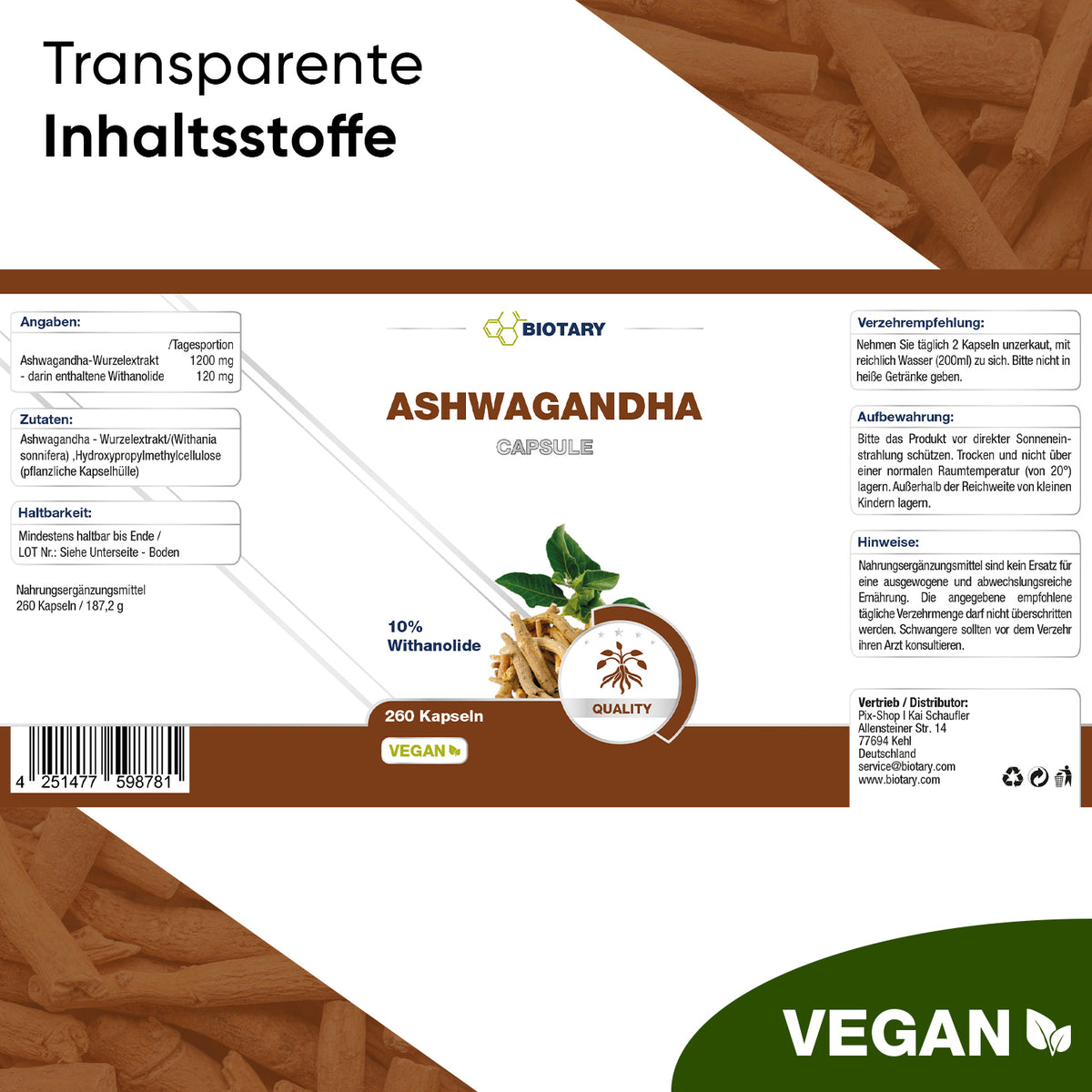 260 capsule di ashwagandha