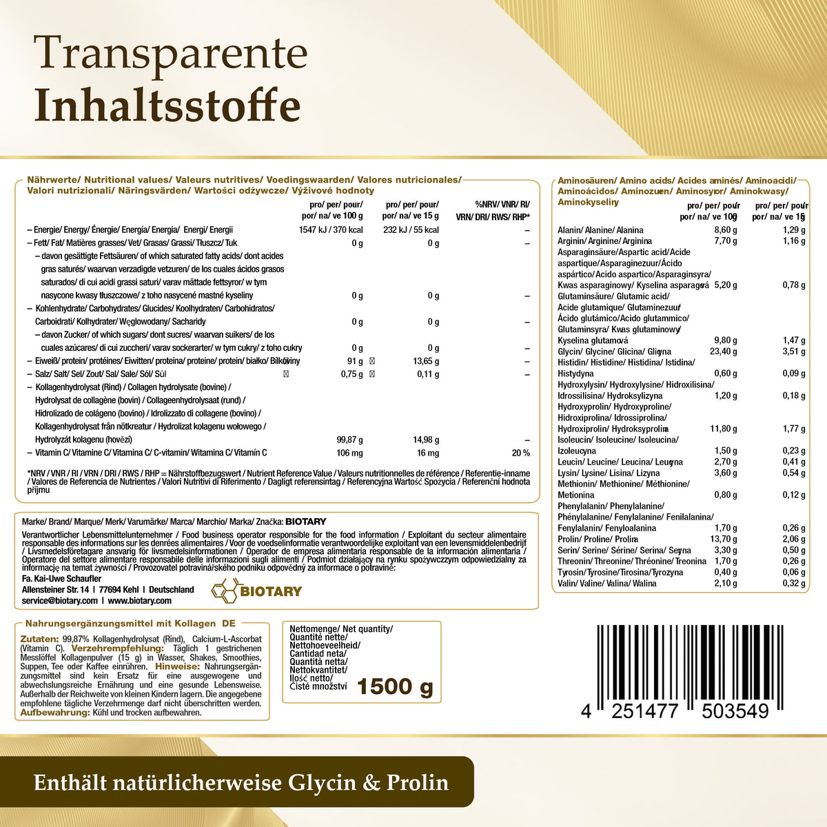 Collagen Hydrolysat mit Vitamin C 1500g