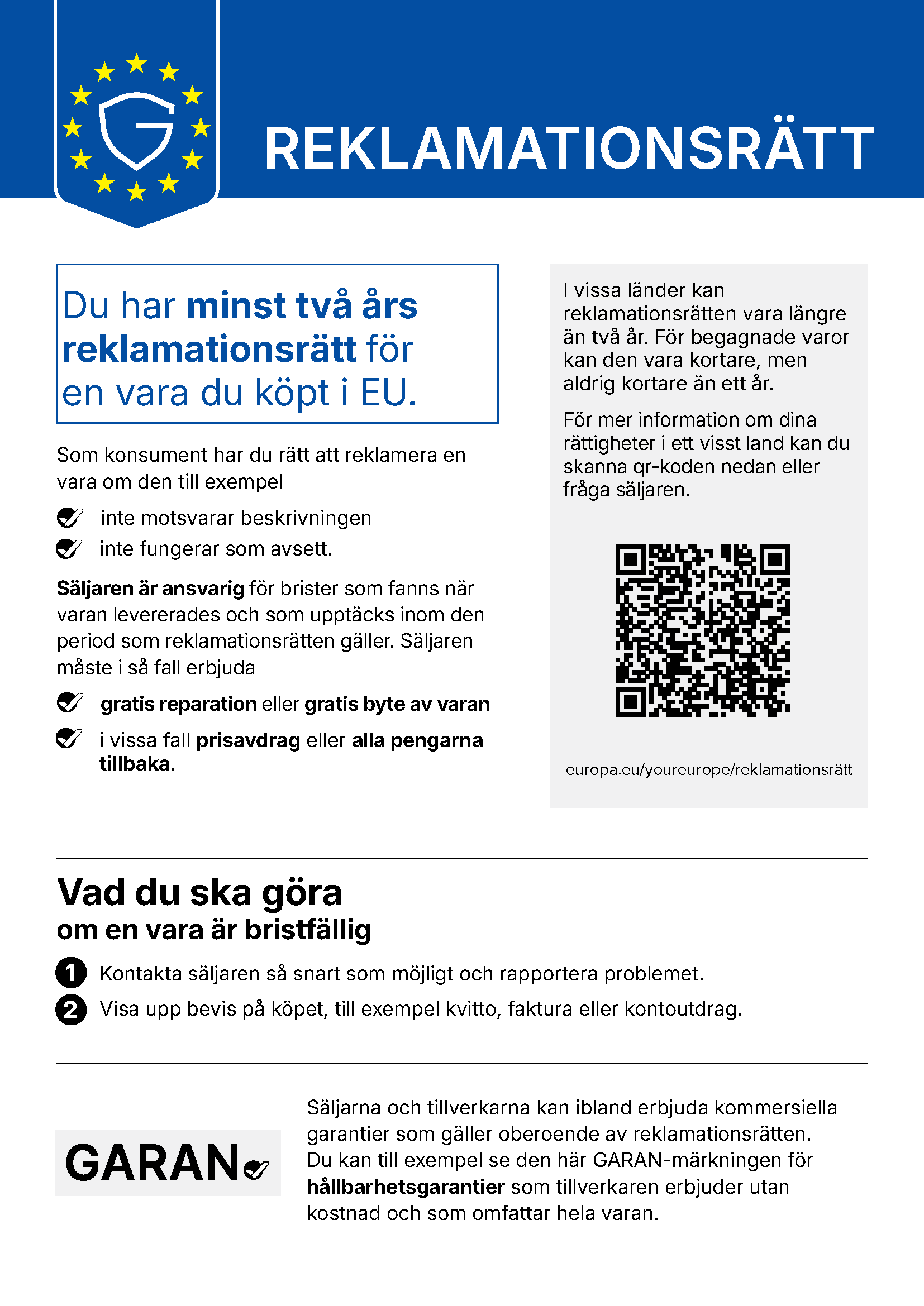 EU-Information zur gesetzlichen Gewährleistung